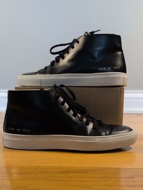 Woman by Common Projects Achilles Mid Sneakers Black - Style 4028 - Size EU 38